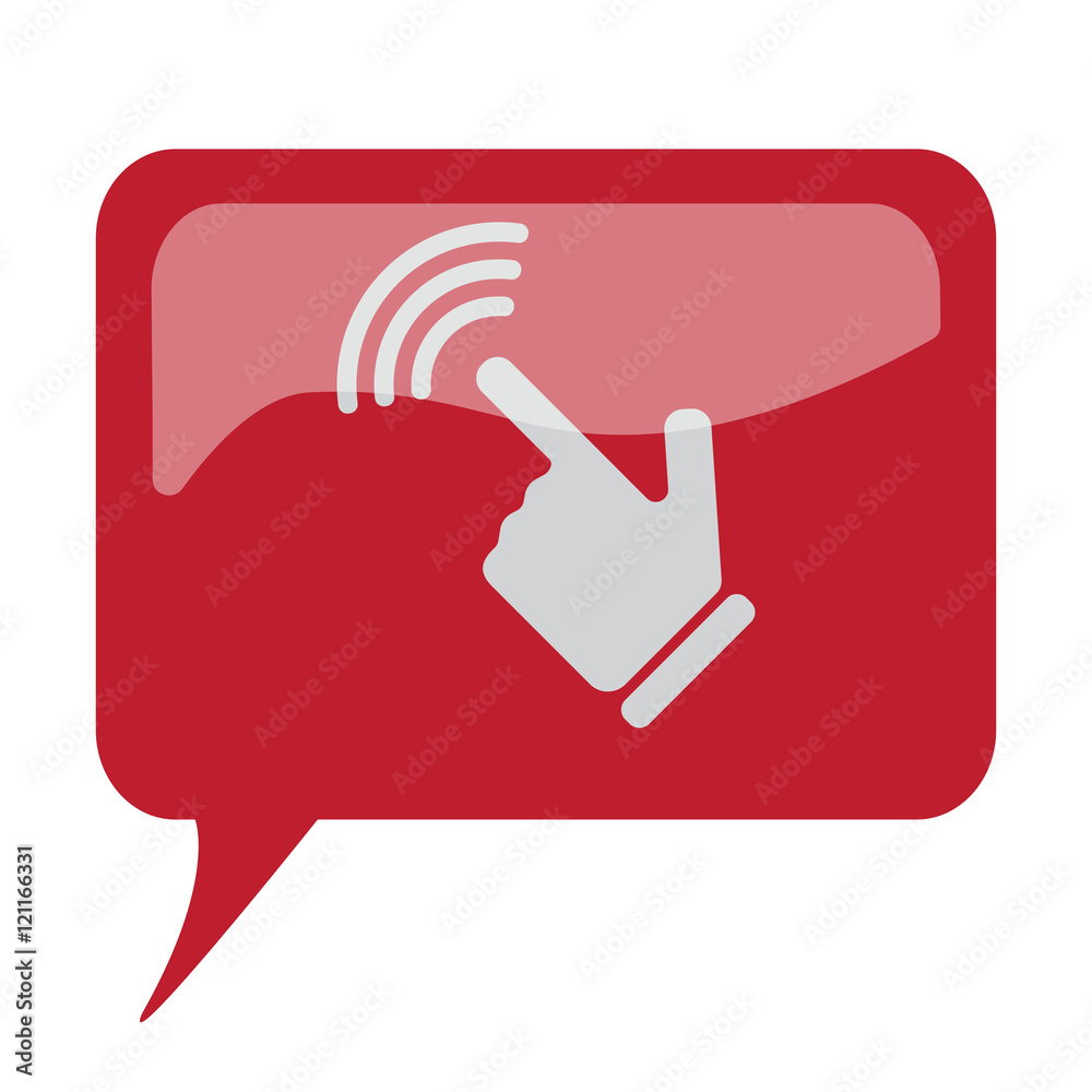 Red speech bubble with white Touch Screen icon on white backgrou Red speech bubble with white Touch Screen icon on white backgrou