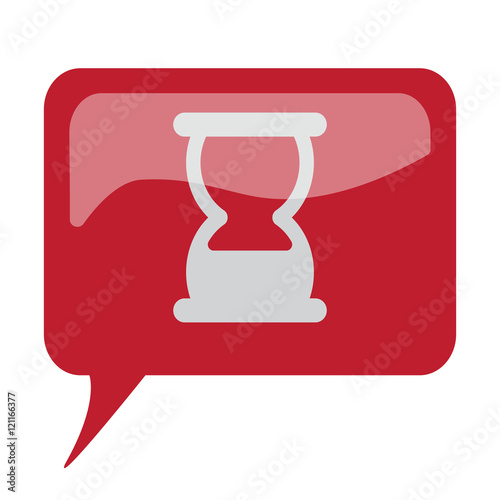 Red speech bubble with white Hourglass icon on white background