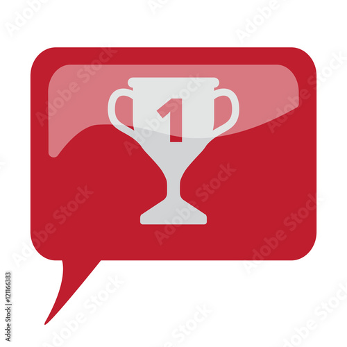 Red speech bubble with white Trophy icon on white background