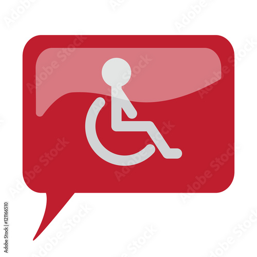 Red speech bubble with white Wheel Chair icon on white backgroun