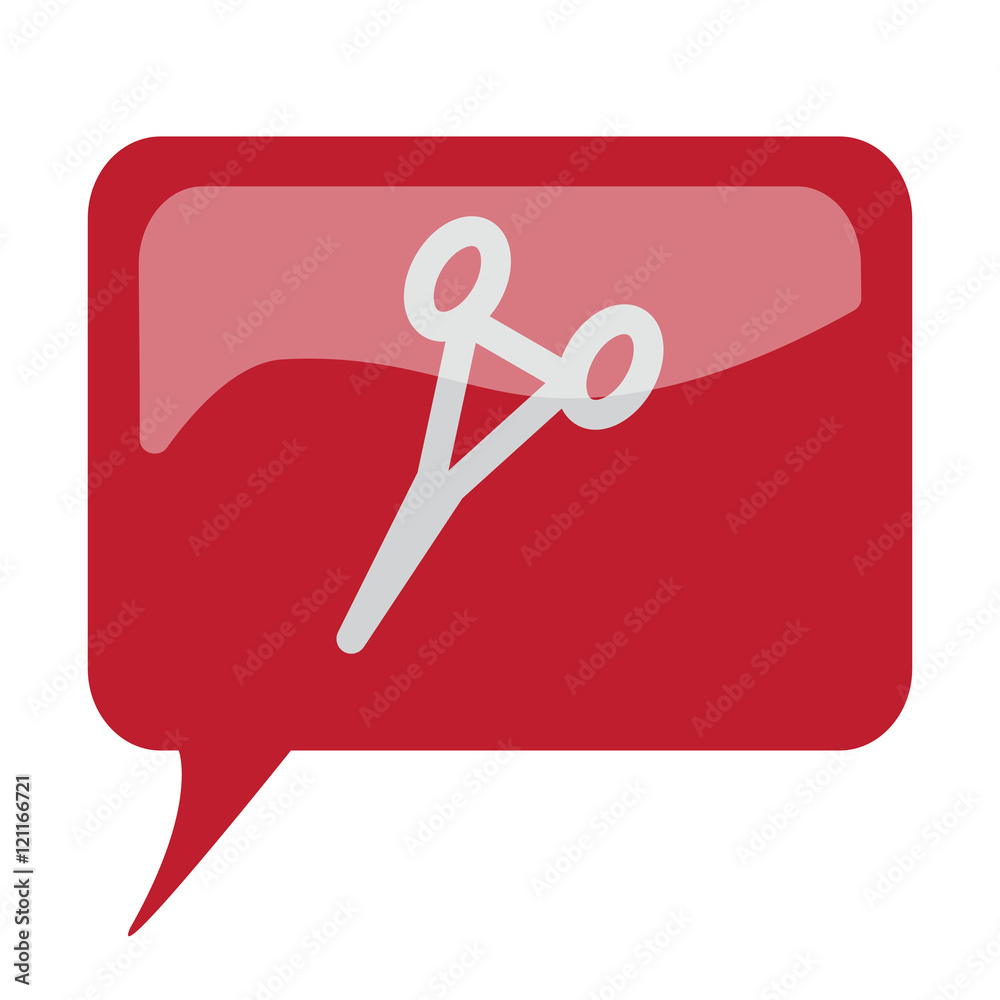 Red speech bubble with white Surgical Clamps icon on white backg Red speech bubble with white Surgical Clamps icon on white backg