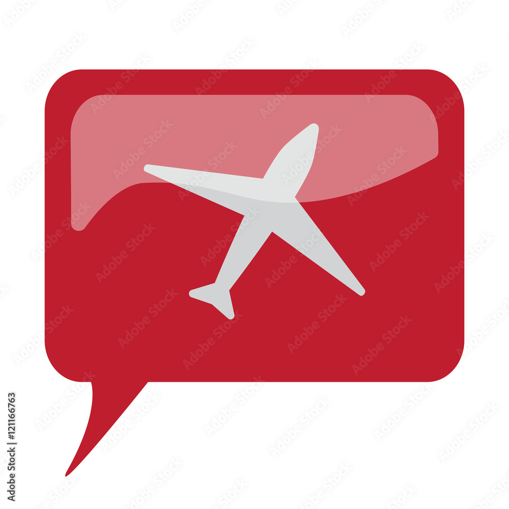 Red speech bubble with white Airplane icon on white background Red speech bubble with white Airplane icon on white background