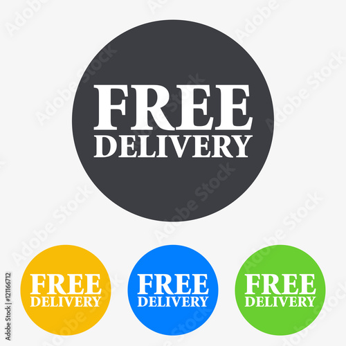 Icono plano texto FREE DELIVERY en circulo varios colores