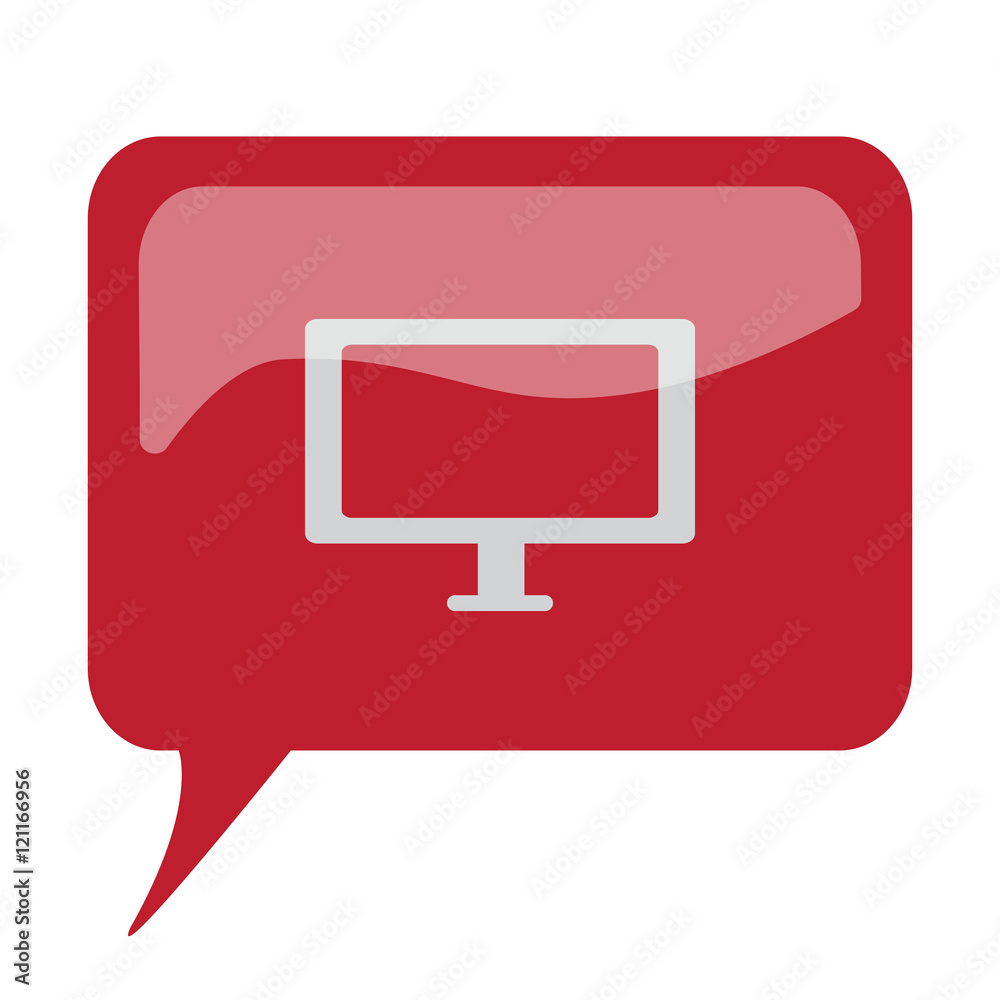 Fototapeta premium Red speech bubble with white Computer Screen icon on white backg