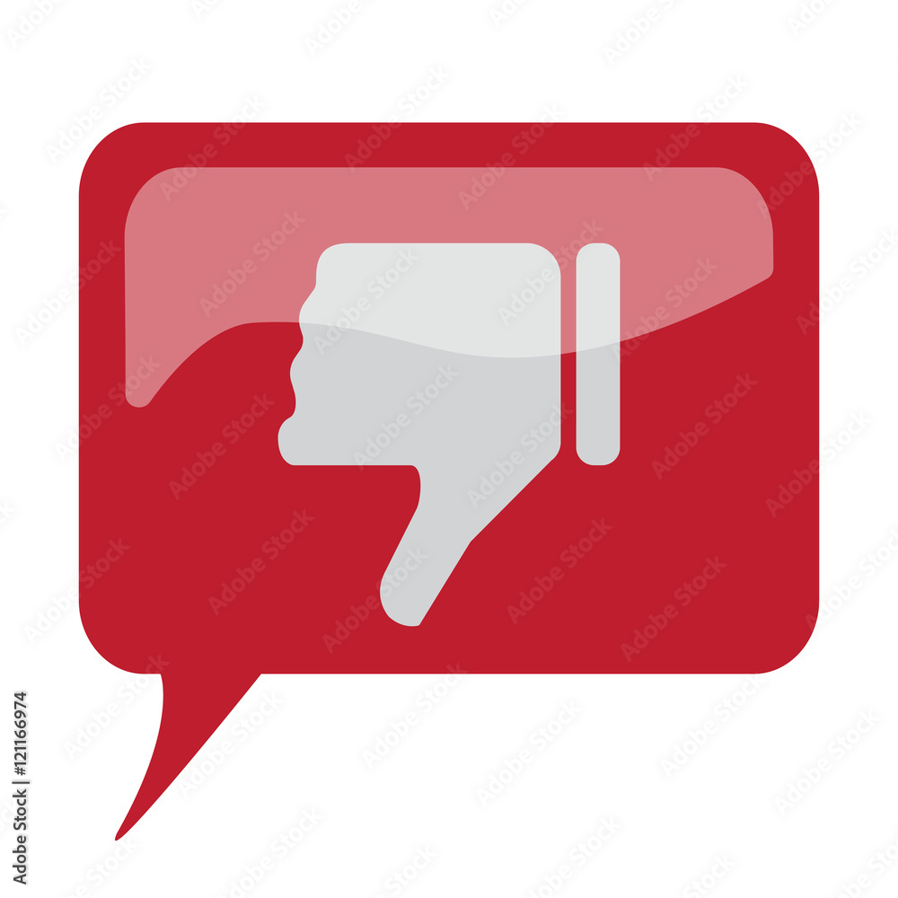 Red speech bubble with white Thumb Down icon on white background Red speech bubble with white Thumb Down icon on white background