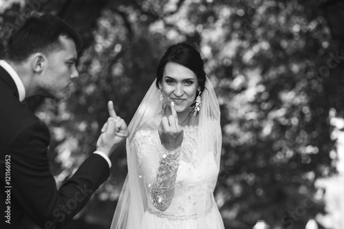 Beautiful wedding couple posing