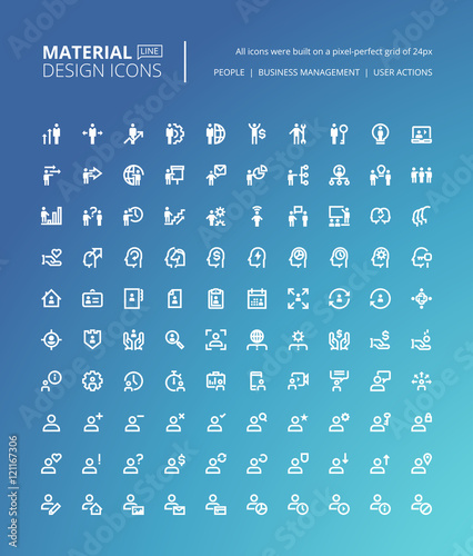 Set of material design line icons. Pixel perfect icons for business management, people profile, user action, business concepts.