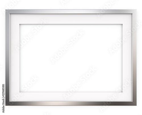 Picture Frame. 3D render of Classic Metal Frame with white Passe-partout. Blank for Copy Space. photo