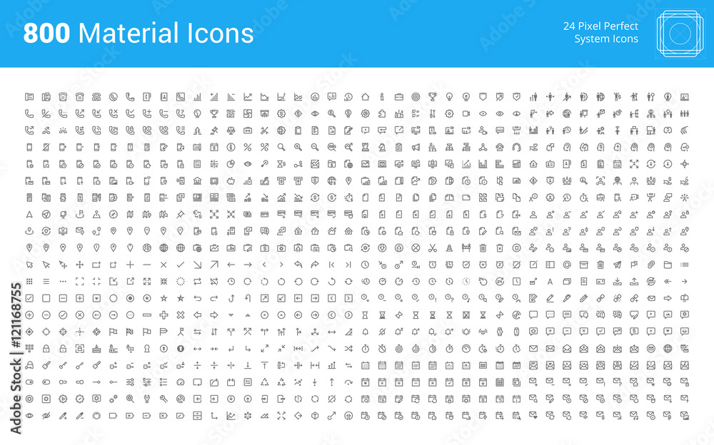 Material design pixel perfect icons set. Thin line icons for business, marketing, social media, UI and UX, finance and banking, navigation, mobile app, communication, action icons, management, seo. - obrazy, fototapety, plakaty 