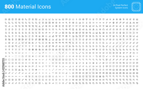 Material design pixel perfect icons set. Thin line icons for business, marketing, social media, UI and UX, finance and banking, navigation, mobile app, communication, action icons, management, seo. photo