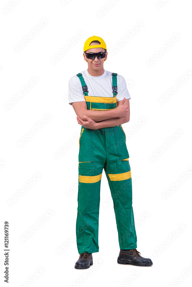 Fototapeta premium Young repairman isolated on the white background
