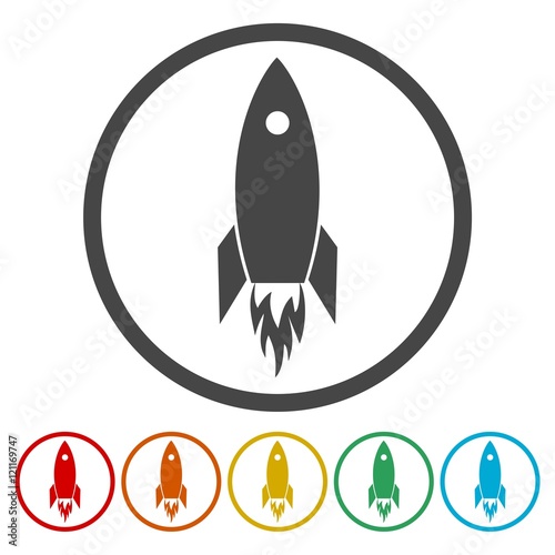 Flat Space Shuttle Rocket Circle Icon