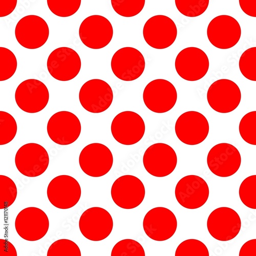 Seamless polka dot pattern. Red dots on white background. Vector illustration.