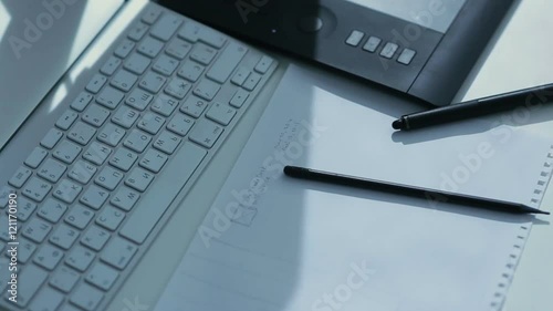 working with Drawing tablet for a computer, Soft focus shot (HD, high definition 1080p)