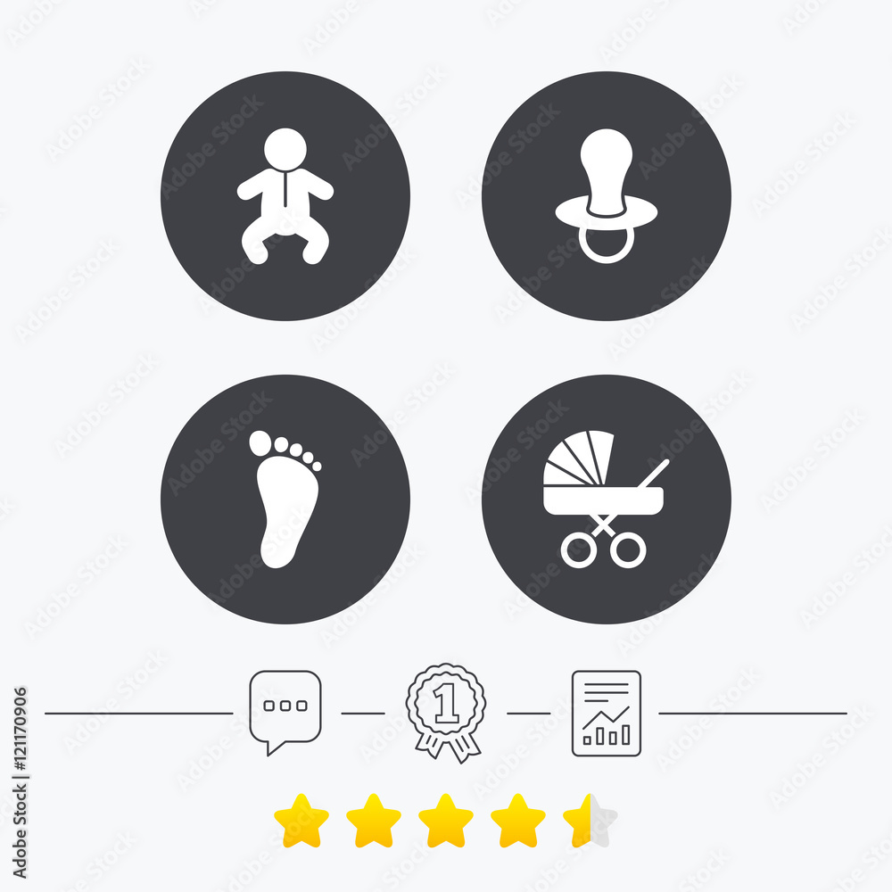 Baby infants icons. Buggy and dummy symbols.