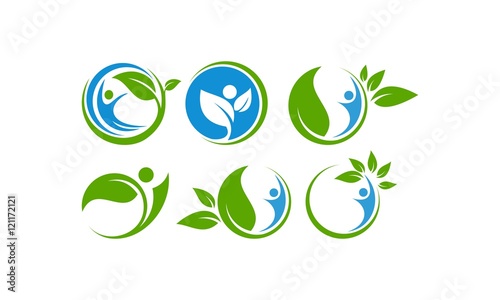 Set Icon Logo Green Life, Ecology, Healthy Life
