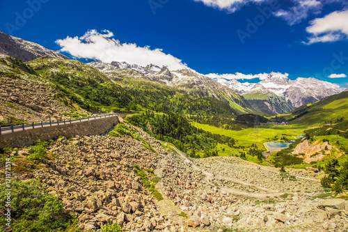 Albula pass road in Swiss Alps near Sankt Moritz photo