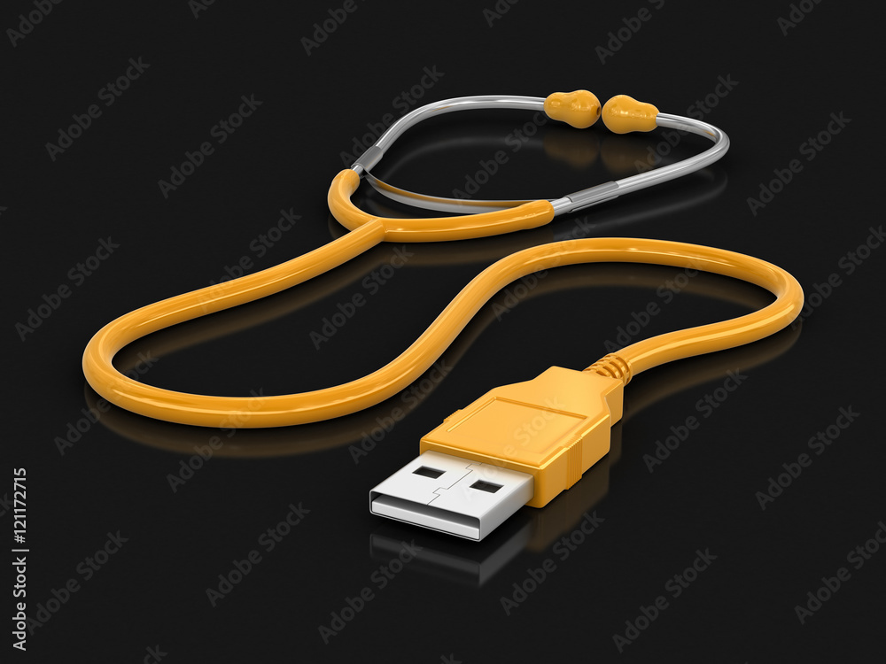 Stethoscope and USB cable. Image with clipping path Stethoscope and USB cable. Image with clipping path