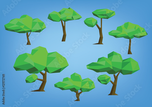 tree illustration set low poly style