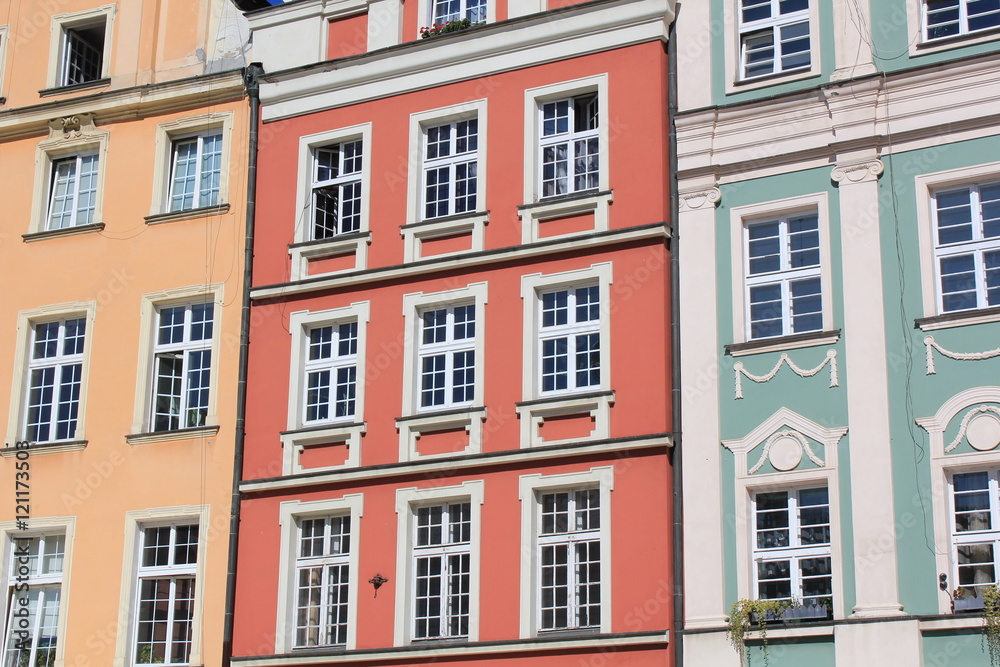 Architecture of Wroclaw, Poland, Europe. City centre, Colorful, historical Market square tenements.Lower Silesia, Europe.