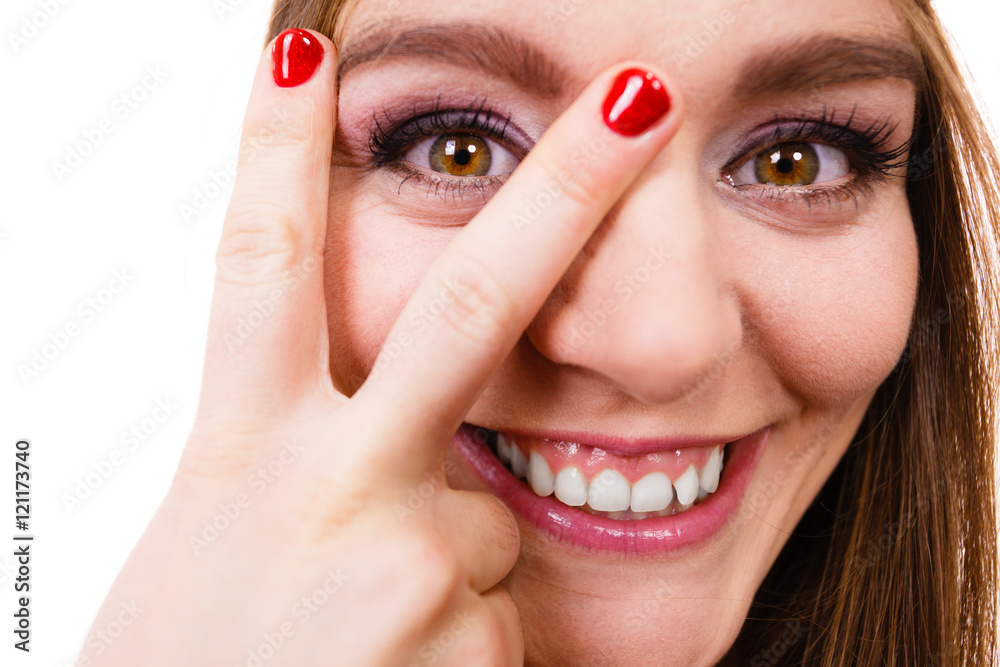 Naklejka premium Beautiful girl with red nails.