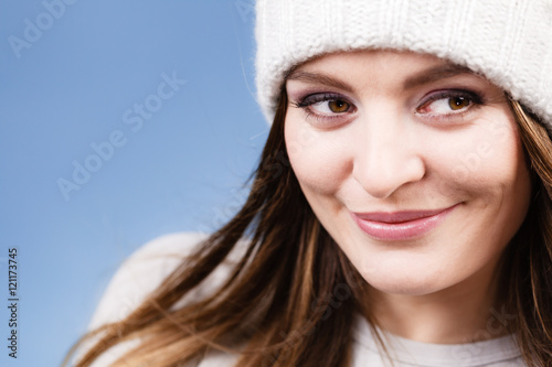 woman wearing winter wool cap portrait