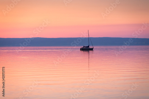 Lake Neusiedler See after sunset, Burgenland, Austria