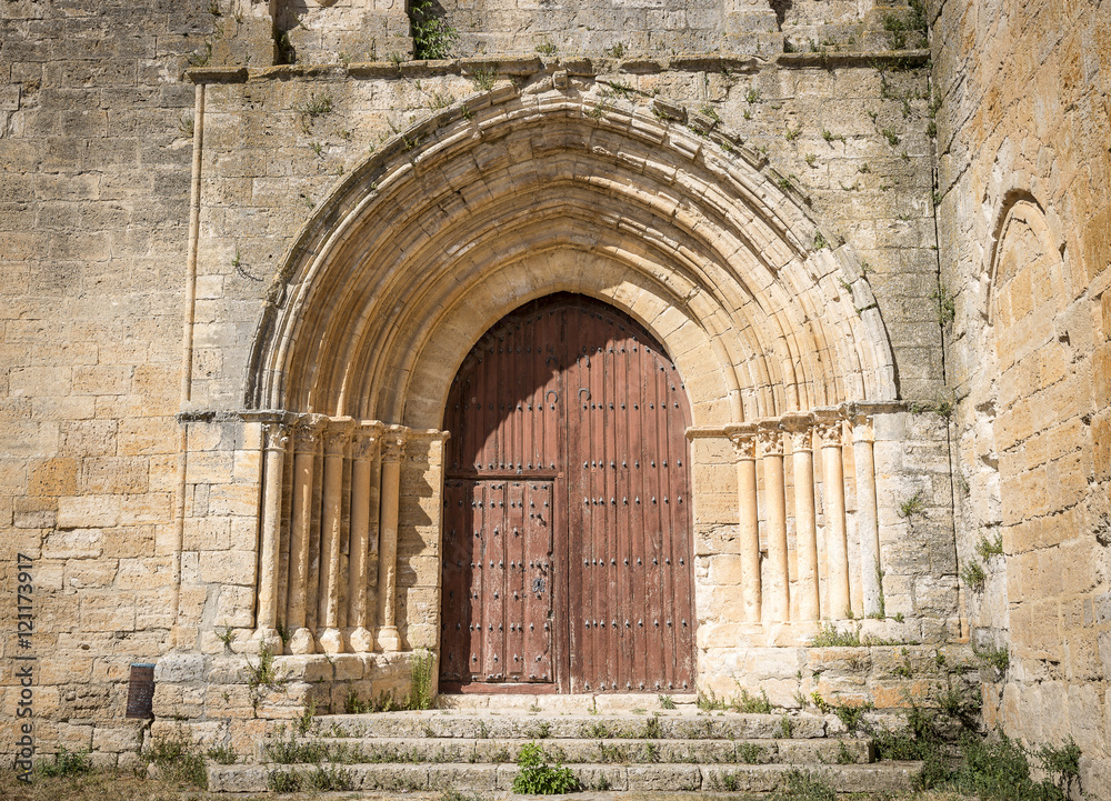 Portico of Collegiate church of Santa Maria del Manzano, Castrojeriz, Burgos, Spain