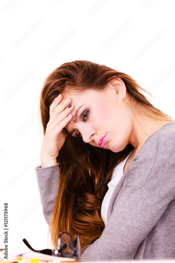 Woman suffering from headache migraine pain Woman suffering from headache migraine pain