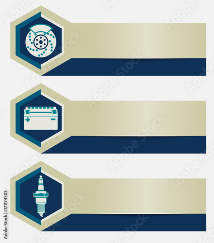 Set of car repair shop banners with icons design elements. Templates for business presentations auto service company.