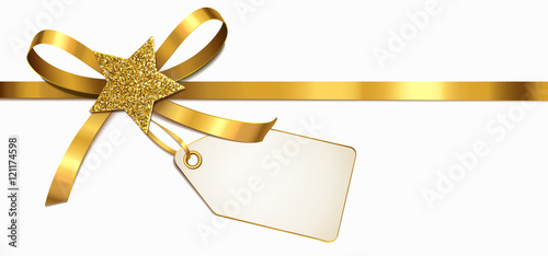 Goldene Schleife mit Glitter-Stern und Etikett