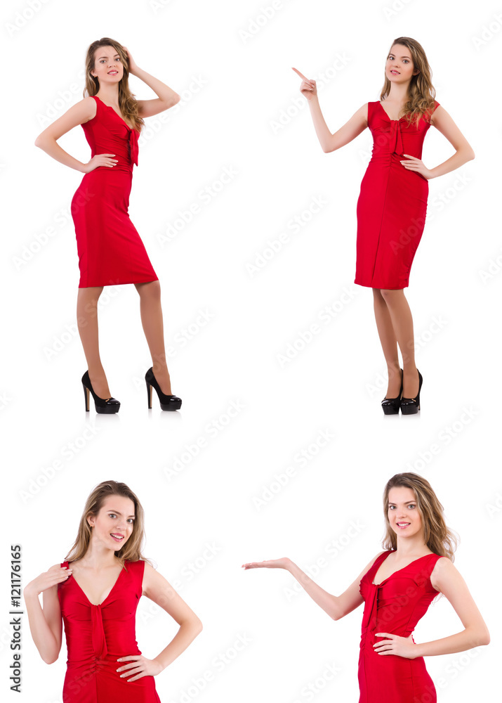 Young woman in red dress isolated on white Young woman in red dress isolated on white