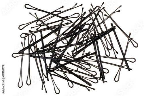 Black metal hairpins isolated on white background photo