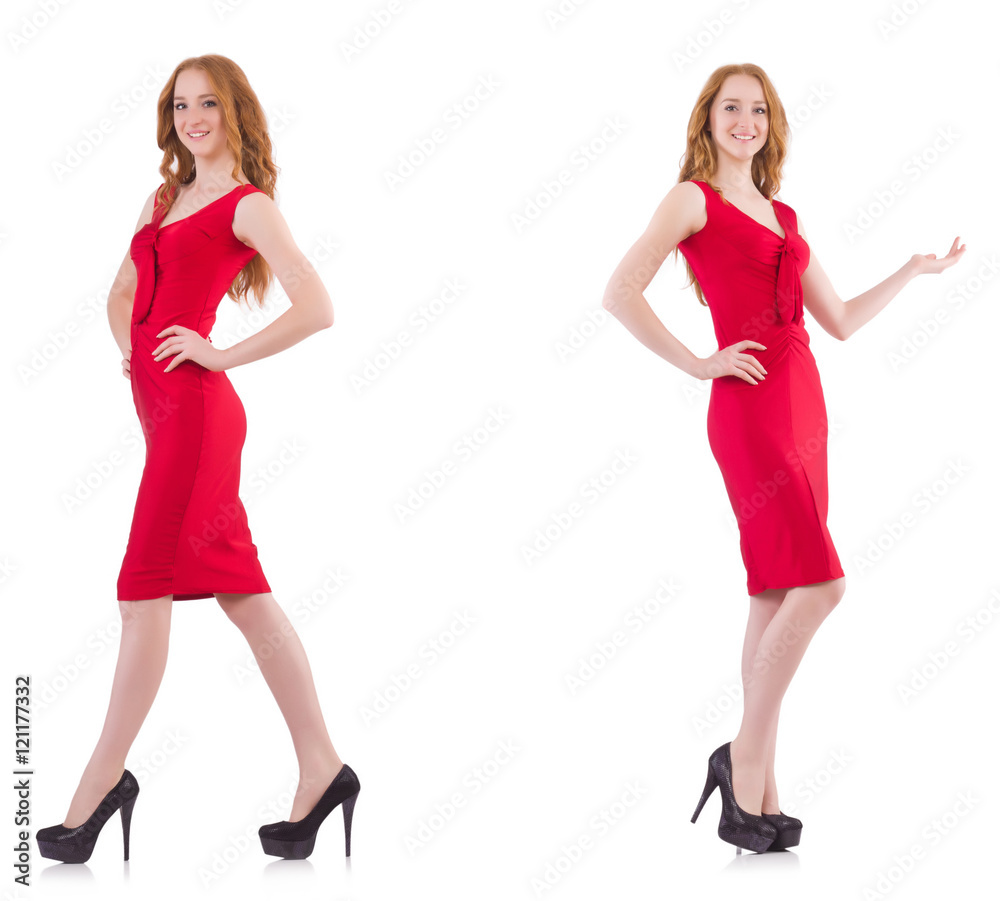 Pretty young girl in red dress isolated on white Pretty young girl in red dress isolated on white