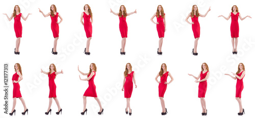 Pretty young girl in red dress isolated on white