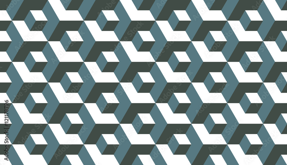 Seamless timber green op art isometric cubes illusion pattern vector Seamless timber green op art isometric cubes illusion pattern vector