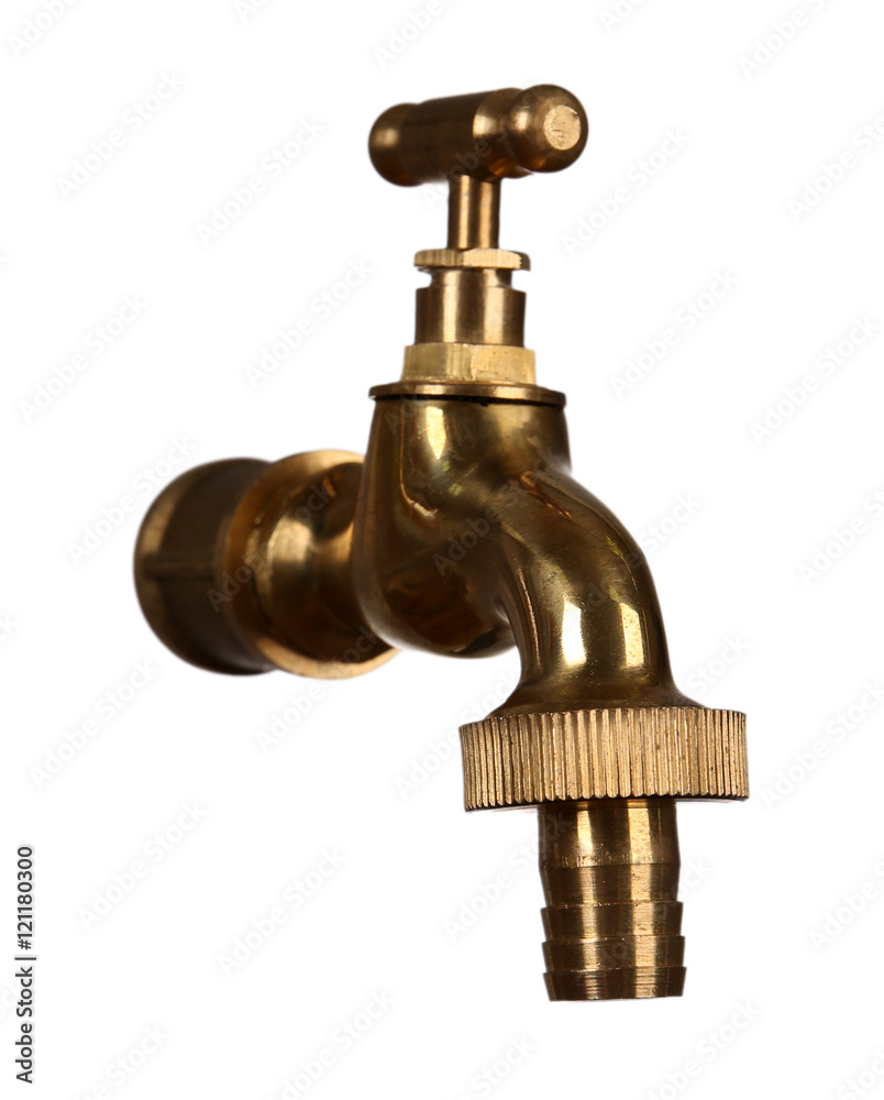Metal tap isolated on white, saving water concept