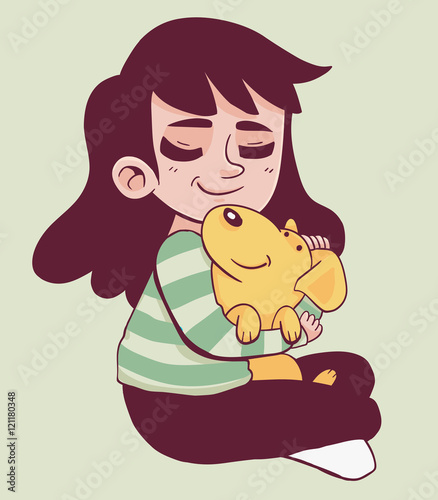 Cute Girl Holding Dog