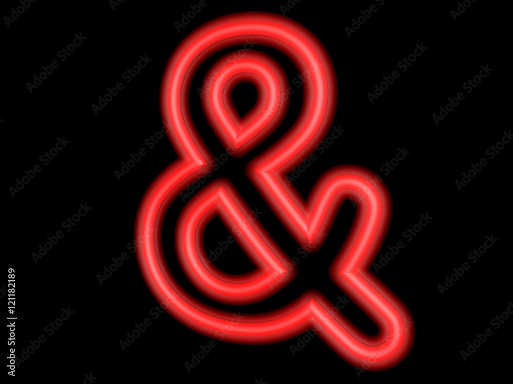 Obraz premium Neon ampersand isolated on black, 3d illustration