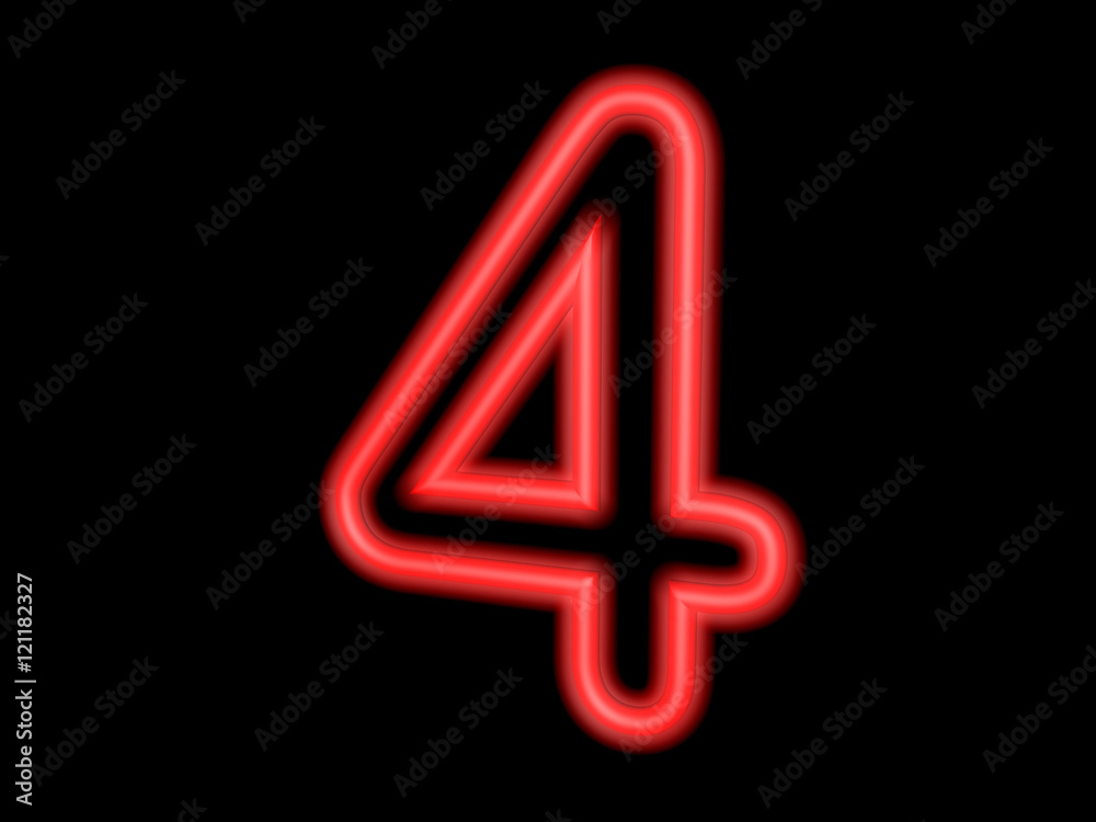 Neon number 4 isolated on black, 3d illustration Neon number 4 isolated on black, 3d illustration