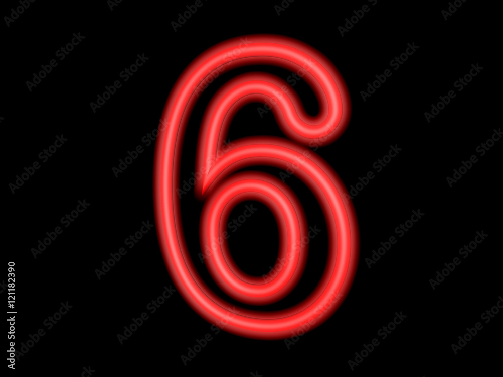 Neon number 6 isolated on black, 3d illustration Neon number 6 isolated on black, 3d illustration