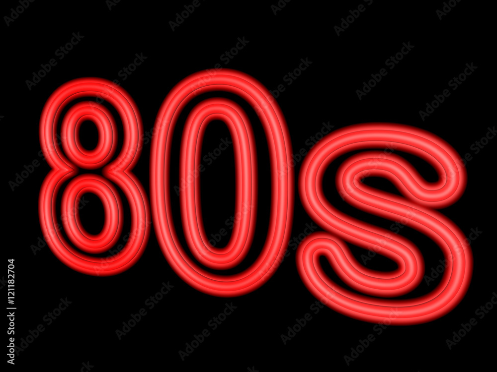 Neon word 80s isolated on black, 3d illustration Neon word 80s isolated on black, 3d illustration