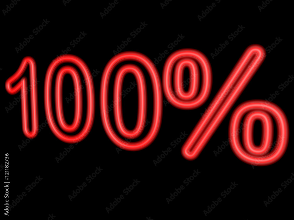 Neon 100 percent isolated on black, 3d illustration Neon 100 percent isolated on black, 3d illustration