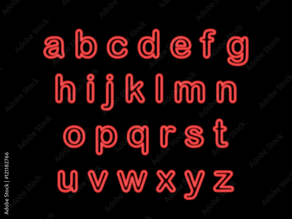 Neon alphabet isolated on black, 3d illustration Neon alphabet isolated on black, 3d illustration