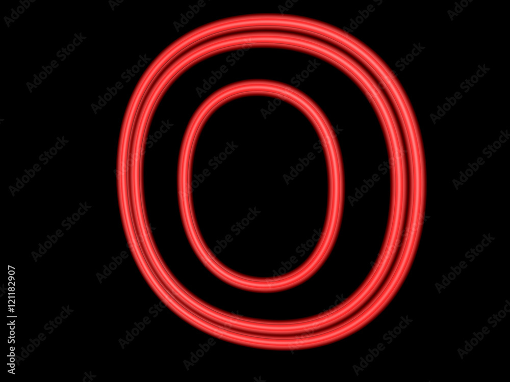 Neon letter O isolated on black, 3d illustration