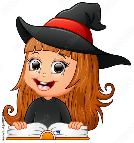 Cute girl witch reading book