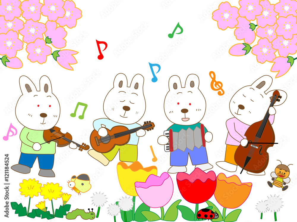 Obraz premium 春のウサギの演奏会