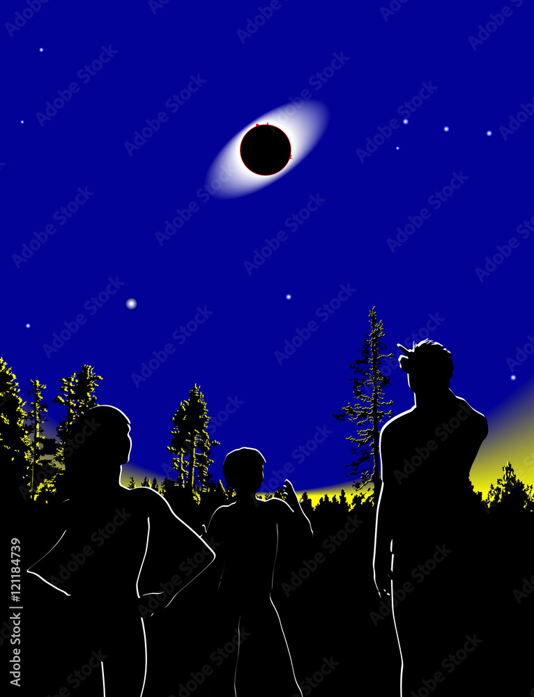 illustration of people watching a total eclipse of the sun
