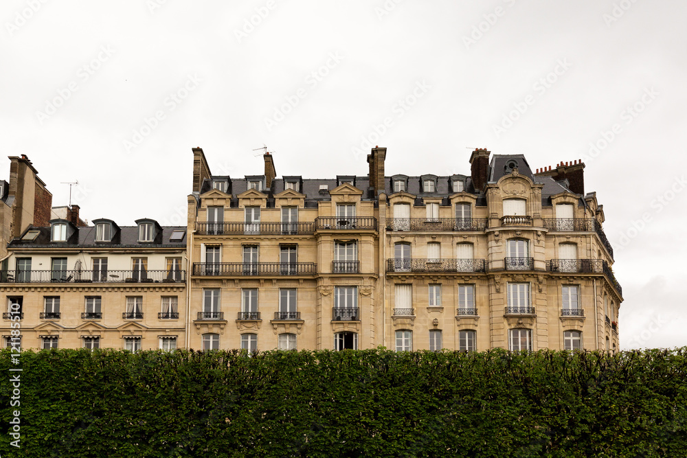 A typical Haussmann style apartment building in Paris, France. 
