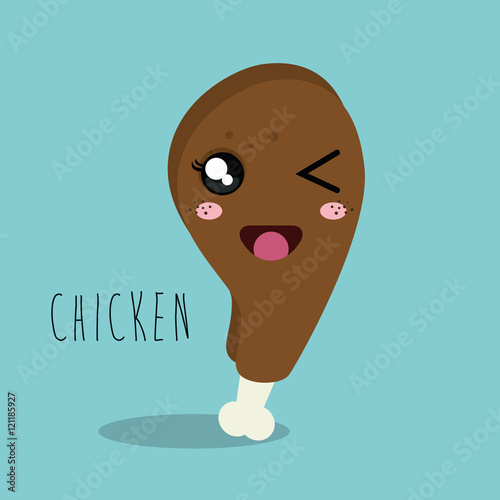 cartoon chicken thigh food fast facial expression design isolated vector illustration eps 10